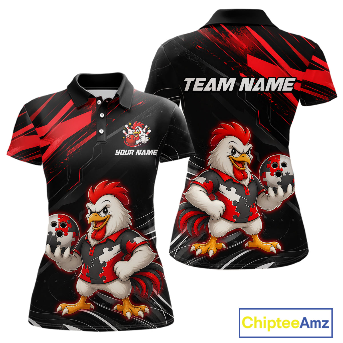 Custom Red Funny Autism Chicken Bowling Shirt for Women Bowling League Jersey QZT1018