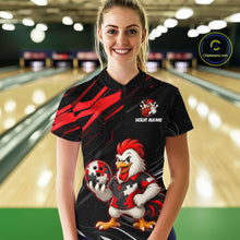 Load image into Gallery viewer, Custom Red Funny Autism Chicken Bowling Shirt for Women Bowling League Jersey QZT1018