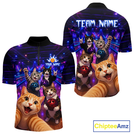 Custom Funny Cat Selfie Bowling Shirt for Men Bowling Team Jersey Bowling Outfit QZT1084