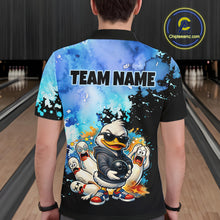 Load image into Gallery viewer, Person wearing a colorful bowling shirt with cartoon characters and 'TEAM NAME' text in a bowling alley.