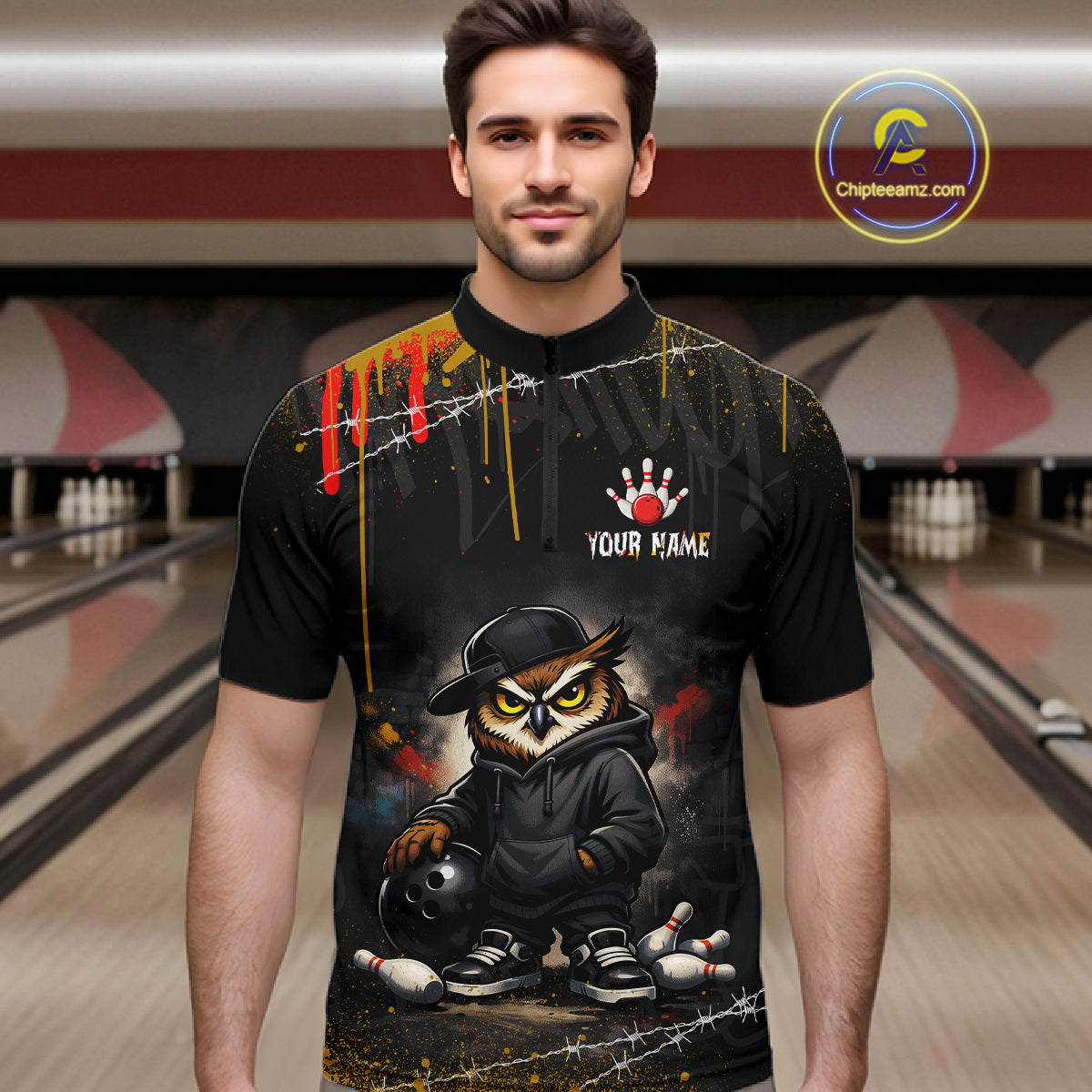 Personalized Owl Bowling Jersey Bowling Team Shirt Polo & 1/4-Zip Bowling Outfit for Men QZT865