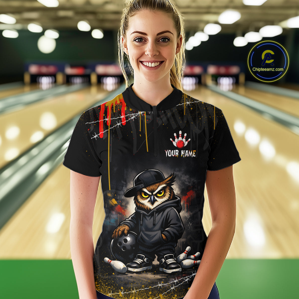 Personalized Owl Bowling Jersey Bowling Team Shirt Polo & 1/4-Zip Bowling Outfit for Women QZT865