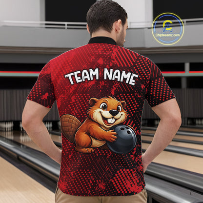 Funny Beaver Bowling Shirt for Men Custom Bowling Team Jersey Polo & Quarter-Zip Bowling Performance QZT985