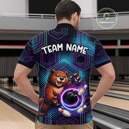 Custom Funny Bear Bowling Shirt for Men Bowling League Jersey Polo & 1/4 Zip Bowling Outfit QZT986