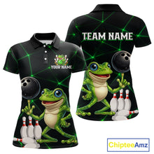 Load image into Gallery viewer, Green Funny Frog Bowling Shirt for Women Custom Bowling Jersey Polo &amp; 1/4 Zip QZT1024