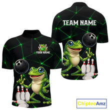 Load image into Gallery viewer, Green Funny Frog Bowling Shirt for Men Custom Bowling Jersey Polo &amp; 1/4 Zip QZT1024