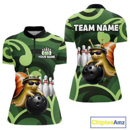 Custom Funny Green Snail Bowling Shirt for Women Bowling League Jersey Bowling Outfit QZT1207