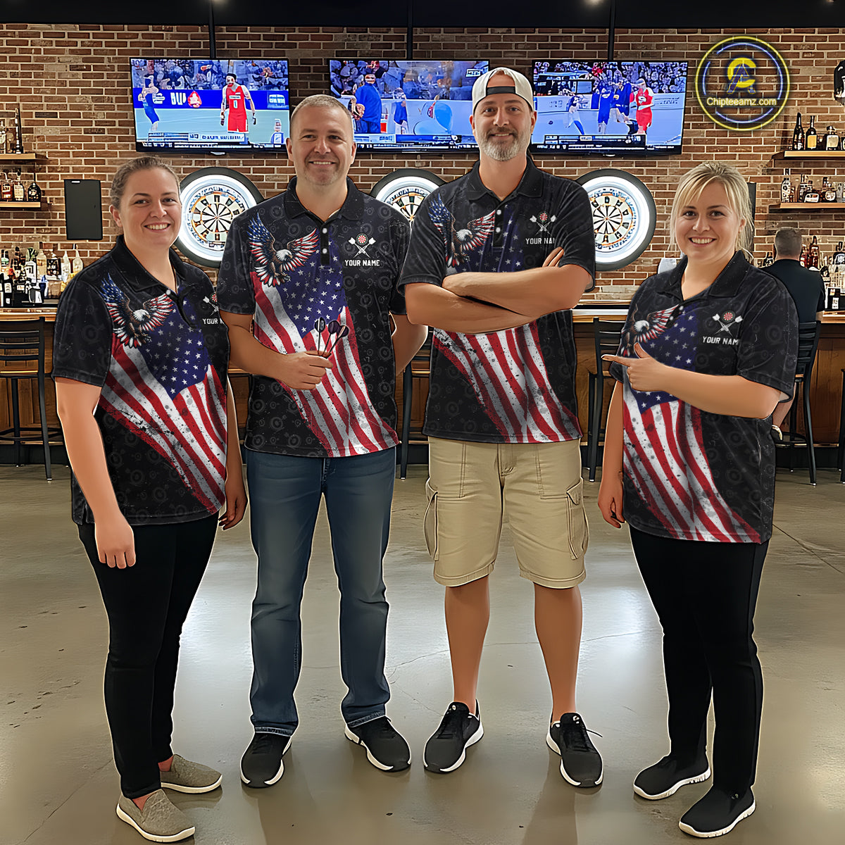 Custom American Eagle Dart Jersey for Women Dartboard Shirt Gift for Dart Players and Teams Polo & 1/4-Zip DHT2