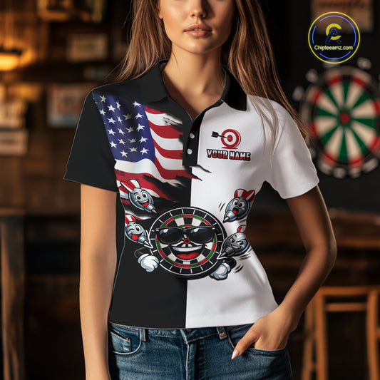 Custom Funny Dartboard Shirt for Women American Dart Shirt for Team Polo & 1/4-Zip Dart League DHT5
