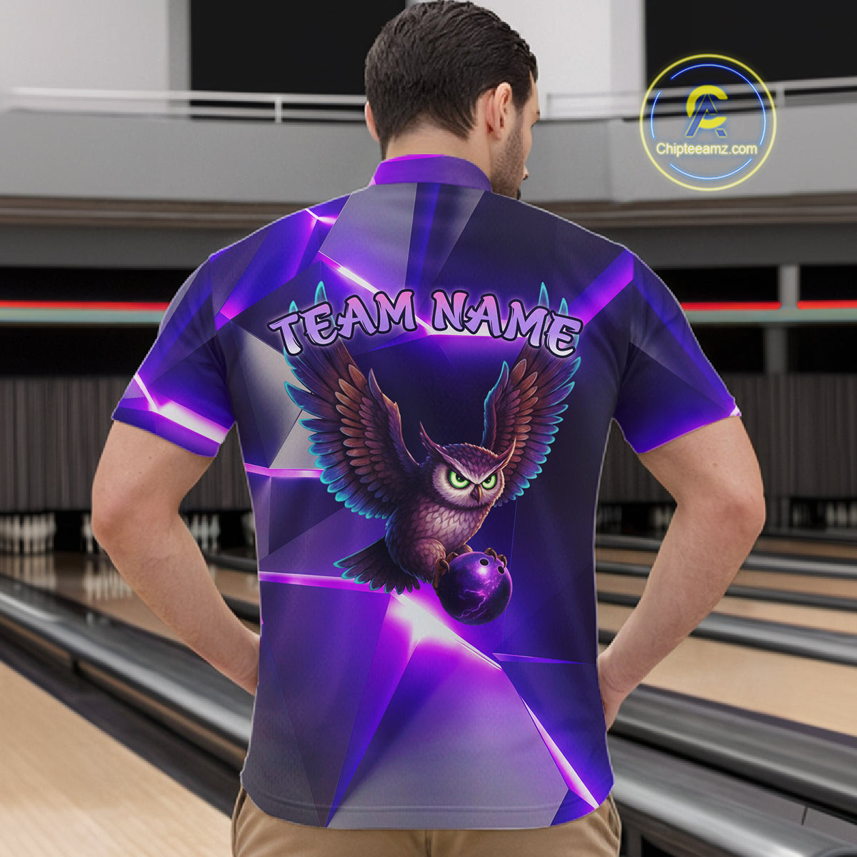 Personalized Purple Neon Owl Bowling Shirt for Men Bowling Jersey Gift for Bowler Polo & 1/4-Zip QZT904