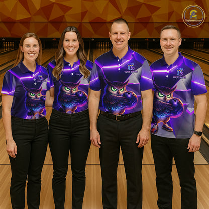 Personalized Purple Neon Owl Bowling Shirt for Women Bowling Jersey Gift for Bowler Polo & 1/4-Zip QZT904