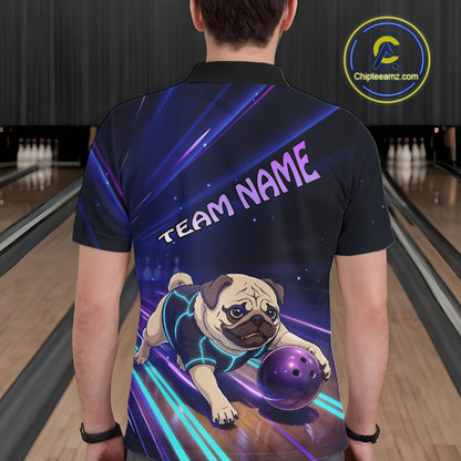 Funny Pug Dog Bowling Team Shirt for Men Custom Bowling Jersey Polo & 1/4-Zip Bowling Unisex QZT908