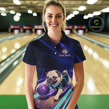 Funny Pug Dog Bowling Team Shirt for Women Custom Bowling Jersey Polo & 1/4-Zip Bowling Unisex QZT908