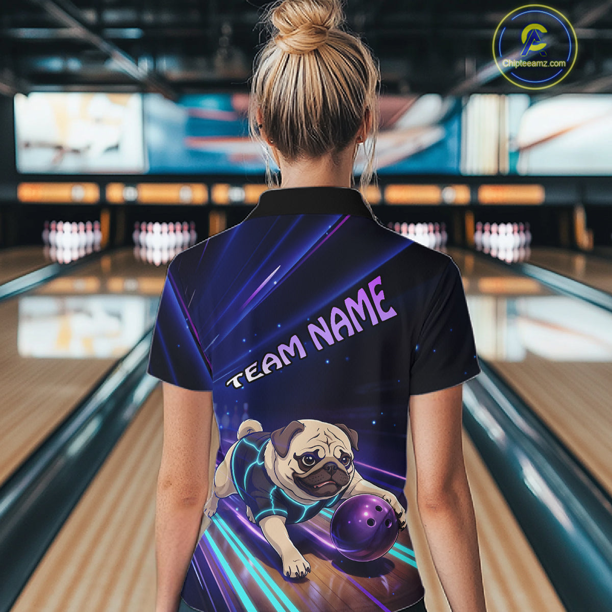 Funny Pug Dog Bowling Team Shirt for Women Custom Bowling Jersey Polo & 1/4-Zip Bowling Unisex QZT908