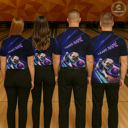 Funny Pug Dog Bowling Team Shirt for Women Custom Bowling Jersey Polo & 1/4-Zip Bowling Unisex QZT908