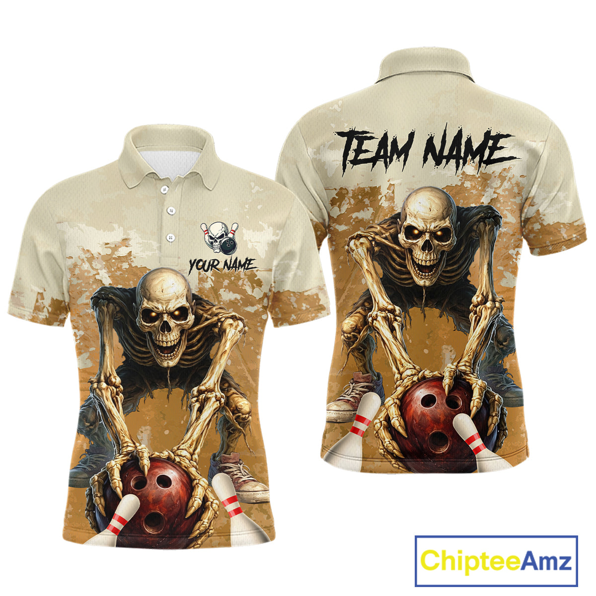Custom Skeleton Bowling Team Shirt for Men Bowling Jersey Bowling Outfit Polo & Quarter-Zip QZT987