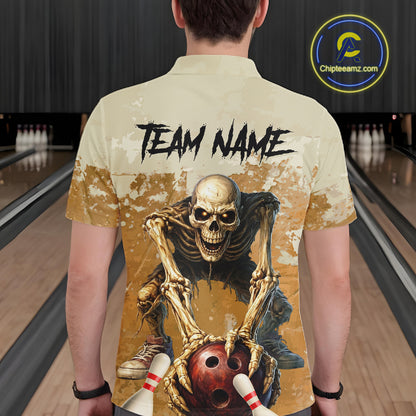Custom Skeleton Bowling Team Shirt for Men Bowling Jersey Bowling Outfit Polo & Quarter-Zip QZT987
