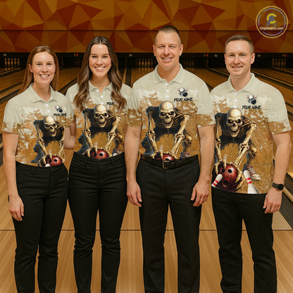 Custom Skeleton Bowling Team Shirt for Men Bowling Jersey Bowling Outfit Polo & Quarter-Zip QZT987
