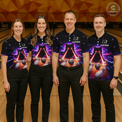 Custom Alien Cat Bowling Team Shirt for Women UFO Bowling League Jersey Polo & Quarter-Zip Bowling Outfit QZT989