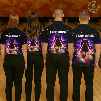 Custom Alien Cat Bowling Team Shirt for Women UFO Bowling League Jersey Polo & Quarter-Zip Bowling Outfit QZT989