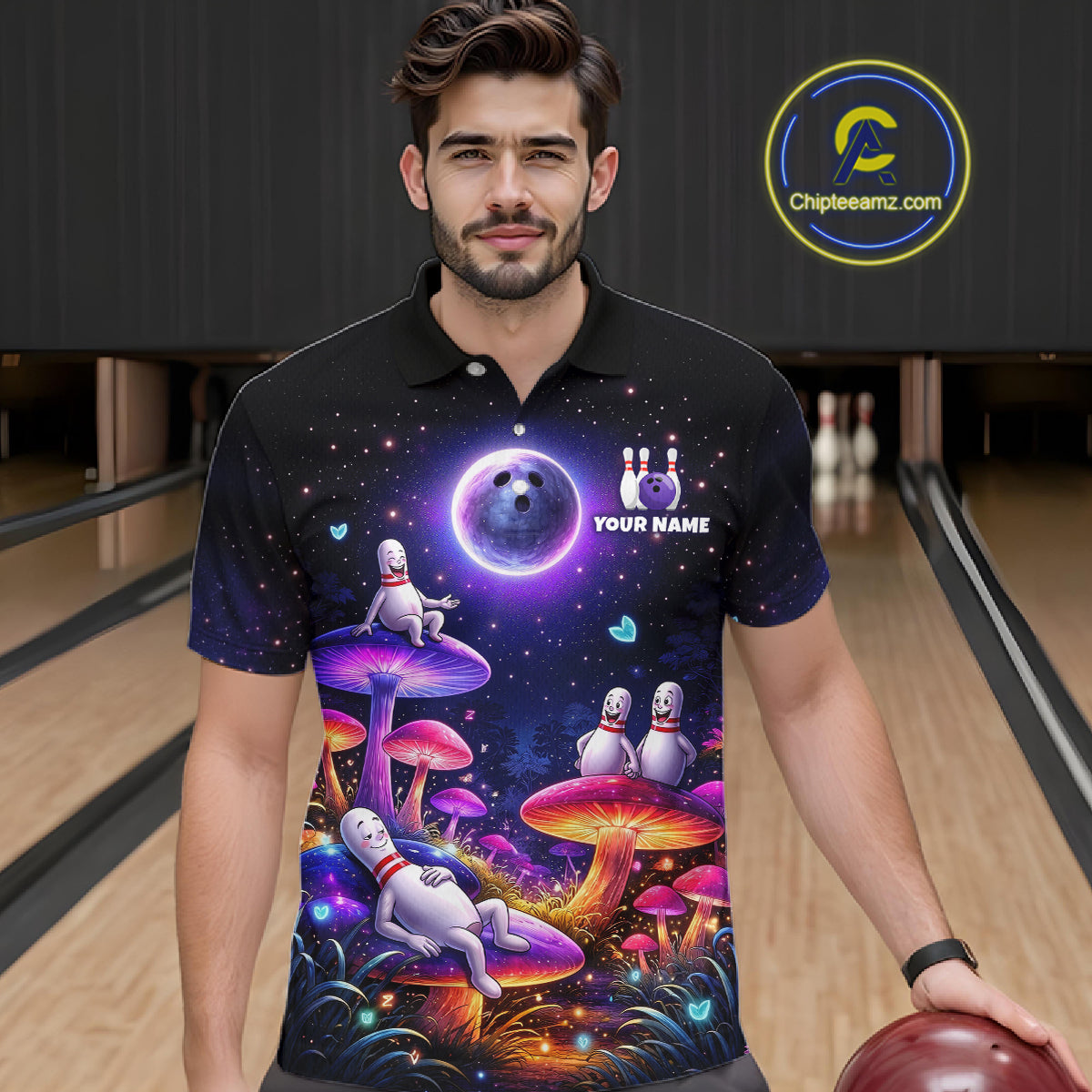 Mystic Bowling Night Garden Custom Bowling Team Shirt for Men Bowling Jersey Polo & Quarter-Zip QZT990