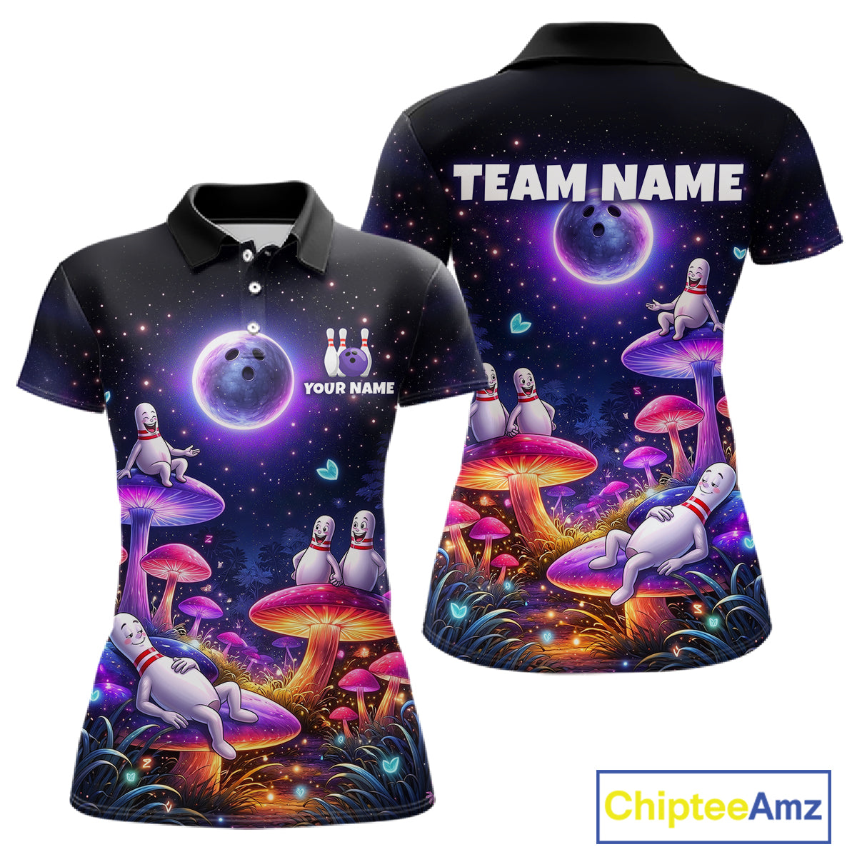 Mystic Bowling Night Garden Custom Bowling Team Shirt for Women Bowling Jersey Polo & Quarter-Zip QZT990