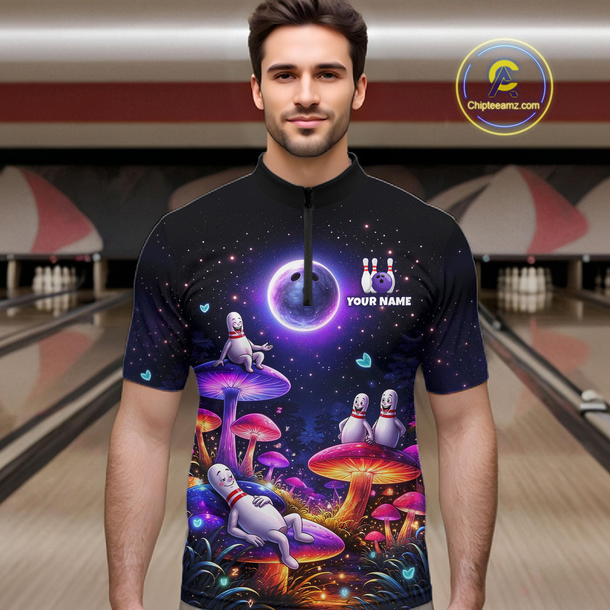 Mystic Bowling Night Garden Custom Bowling Team Shirt for Men Bowling Jersey Polo & Quarter-Zip QZT990