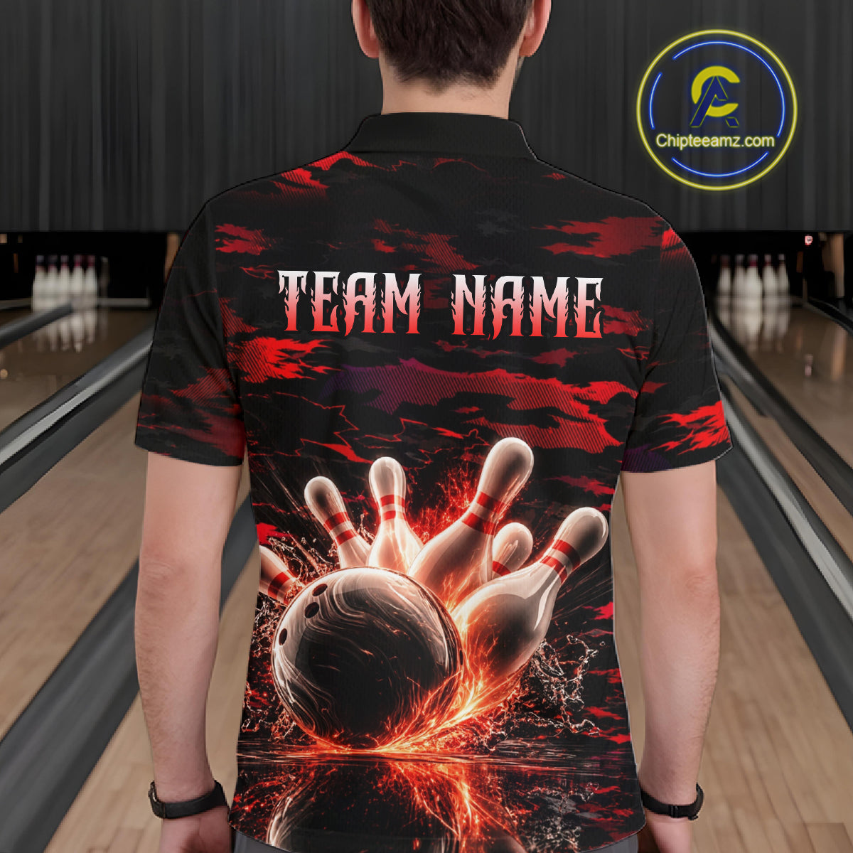 Flame Red Pattern Bowling Shirt for Men Bowling Team Jersey Polo & 1/4-Zip QZT1027