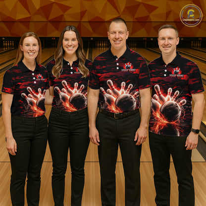 Flame Red Pattern Bowling Shirt for Men Bowling Team Jersey Polo & 1/4-Zip QZT1027