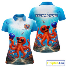 Load image into Gallery viewer, Colorful polo shirt with octopus design and customizable text on a white background