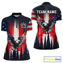 Load image into Gallery viewer, Polo shirt with American flag and eagle design, customizable text on a white background