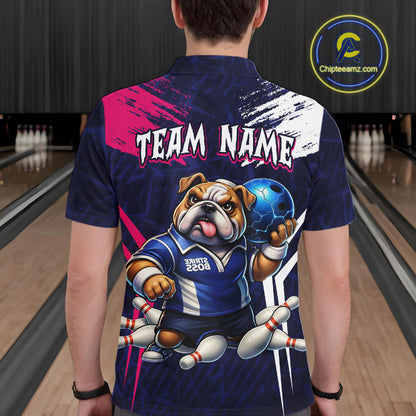 Personalized Funny Bulldog Bowling League Shirt Polo & 1/4 Zip Navy Bowling Jersey for Men QZT910