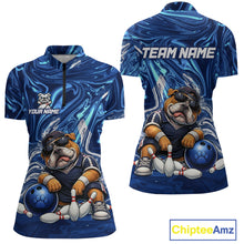 Load image into Gallery viewer, Custom Blue Funny Bulldog Bowling Team Shirt Bowling Jersey Polo &amp; 1/4 Zip Bowling Unisex for Women QZT912