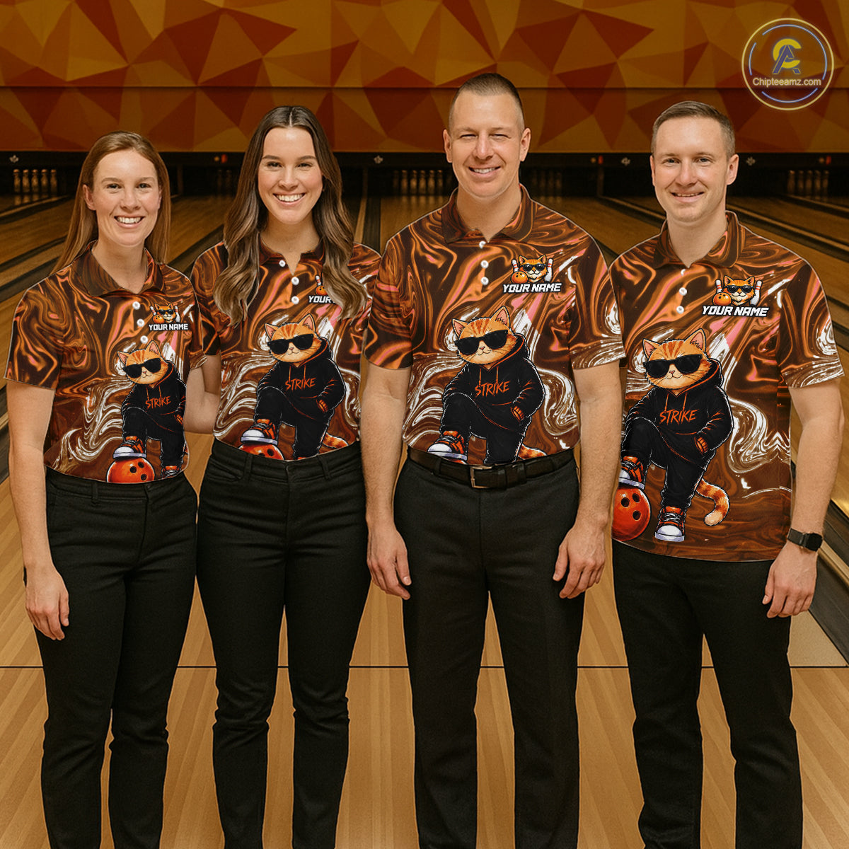 Custom Marble Bowling Shirt Cool Cat Bowling Team Jersey for Women Bowling Outfit QZT1213