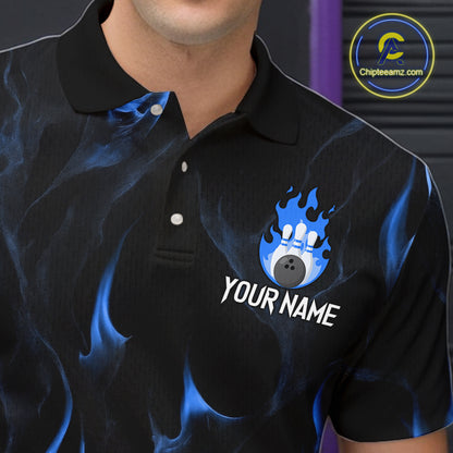 Custom Blue Flames Bowling Shirt for Men Bowling Team Jersey Bowling Outfit QZT1216