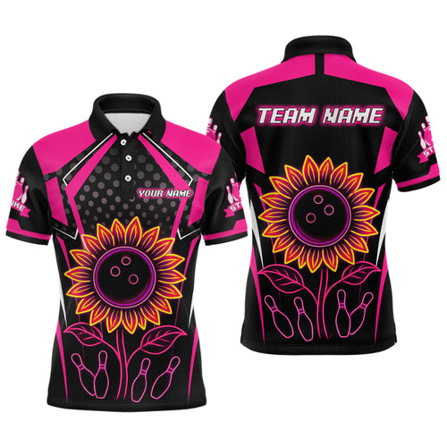Pink Neon Lightning Sunflower Bowling Shirt for Men Custom Team Bowling Polo Bowling Jersey QZT771