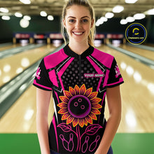 Load image into Gallery viewer, Pink Neon Lightning Sunflower Bowling Shirt for Women Custom Team Bowling Polo Bowling Jersey QZT771