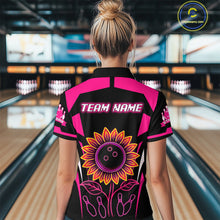 Load image into Gallery viewer, Pink Neon Lightning Sunflower Bowling Shirt for Women Custom Team Bowling Polo Bowling Jersey QZT771