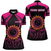 Load image into Gallery viewer, Pink Neon Lightning Sunflower Bowling Shirt for Women Custom Team Bowling Polo Bowling Jersey QZT771