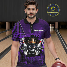 Load image into Gallery viewer, Custom Purple Funny Cowboy Gun Bowling Shirt for Men Bowling Team Jersey Bowling Polo &amp; Quarter-Zip QZT915