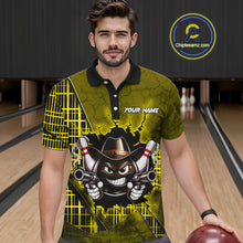 Load image into Gallery viewer, Custom Yellow Funny Cowboy Gun Bowling Shirt for Men Bowling Team Jersey Bowling Polo &amp; Quarter-Zip QZT915