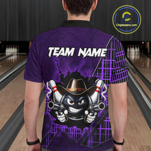 Load image into Gallery viewer, Custom Purple Funny Cowboy Gun Bowling Shirt for Men Bowling Team Jersey Bowling Polo &amp; Quarter-Zip QZT915