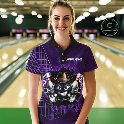 Custom Purple Funny Cowboy Gun Bowling Shirt for Women Bowling Team Jersey Bowling Polo & Quarter-Zip  QZT915