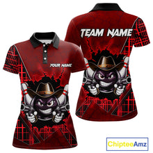 Load image into Gallery viewer, Custom Red Funny Cowboy Gun Bowling Shirt for Women Bowling Team Jersey Bowling Polo &amp; Quarter-Zip  QZT915