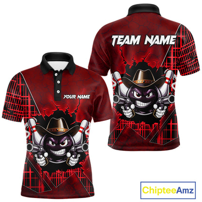 Custom Red Funny Cowboy Gun Bowling Shirt for Men Bowling Team Jersey Bowling Polo & Quarter-Zip QZT915