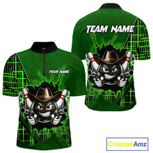 Load image into Gallery viewer, Custom Green Funny Cowboy Gun Bowling Shirt for Men Bowling Team Jersey Bowling Polo &amp; Quarter-Zip QZT915