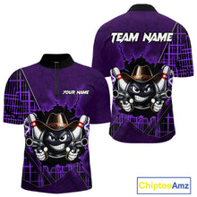 Load image into Gallery viewer, Custom Purple Funny Cowboy Gun Bowling Shirt for Men Bowling Team Jersey Bowling Polo &amp; Quarter-Zip QZT915