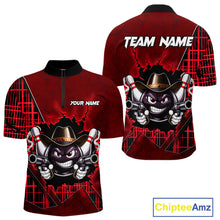 Load image into Gallery viewer, Custom Red Funny Cowboy Gun Bowling Shirt for Men Bowling Team Jersey Bowling Polo &amp; Quarter-Zip QZT915