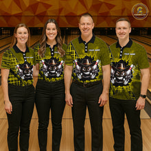 Load image into Gallery viewer, Custom Yellow Funny Cowboy Gun Bowling Shirt for Men Bowling Team Jersey Bowling Polo &amp; Quarter-Zip QZT915