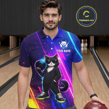 Load image into Gallery viewer, Personalized Neon Funny Cat Bowling Team Shirt for Men Bowling League Jersey Polo &amp; Quarter-Zip Bowling Outfit QZT916